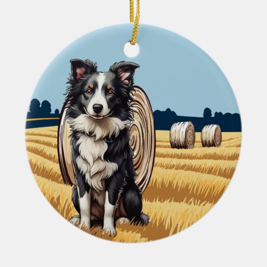 Grens Collie op Boerderij Keramisch Ornament (Voorkant)
