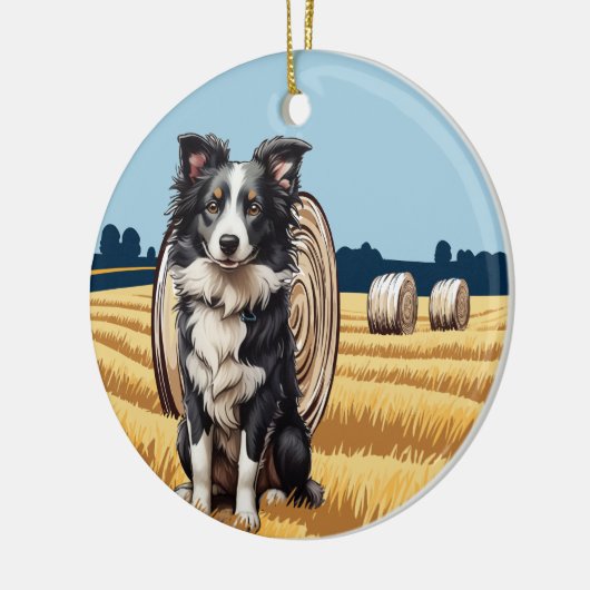 Grens Collie op Boerderij Keramisch Ornament (Links)