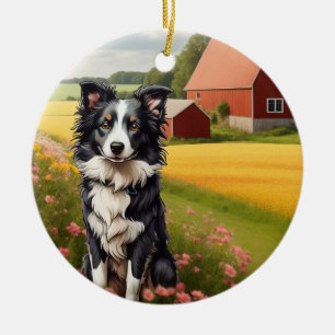 Grens Collie op Boerderij Keramisch Ornament