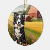 Grens Collie op Boerderij Keramisch Ornament (Links)