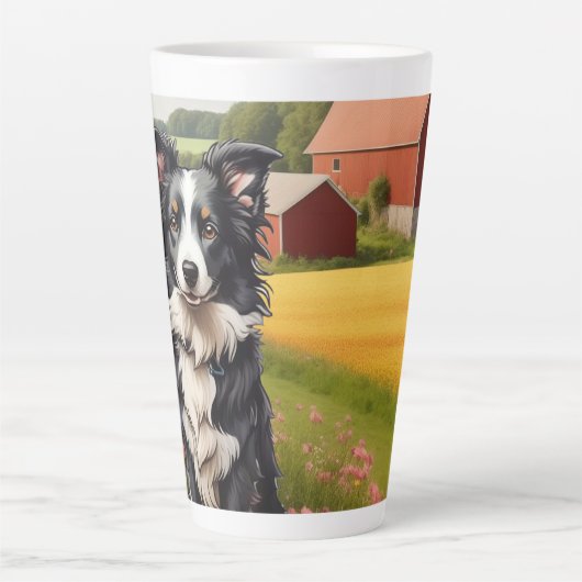 Grens Collie op Boerderij Latte Mok (Voorkant)