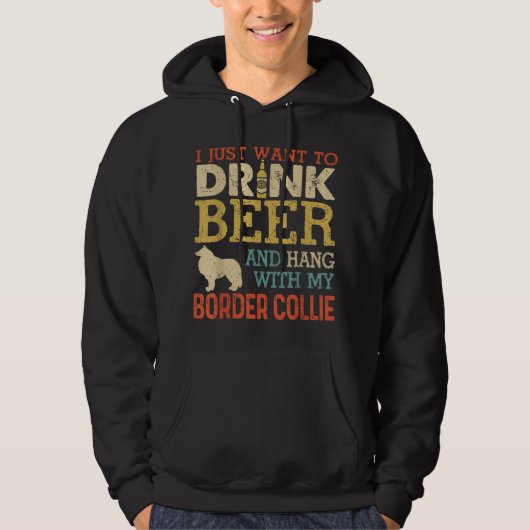 Grens Collie pa Drink Beer hangen met hond Funny M Hoodie (Voorkant)