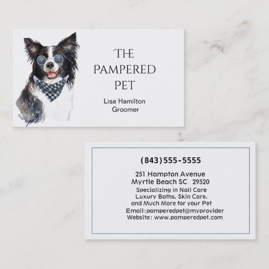 Grens Collie Pet Groomer/Vet/Sitters Visitekaartje (Voorkant / Achterkant)