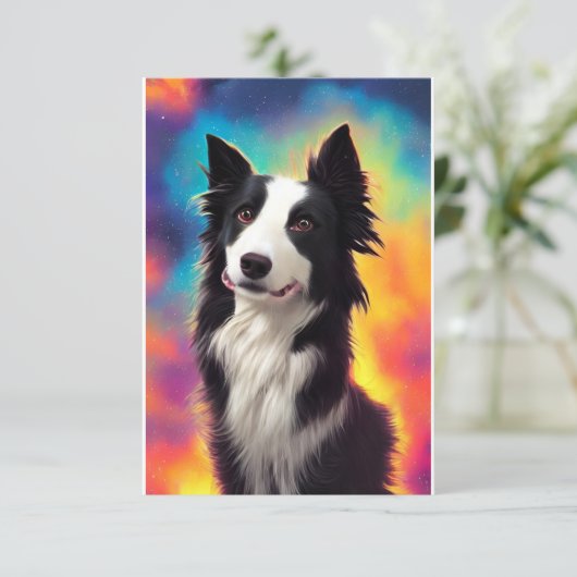 grens collie rainbow bg bedankkaart (Staand voorkant)