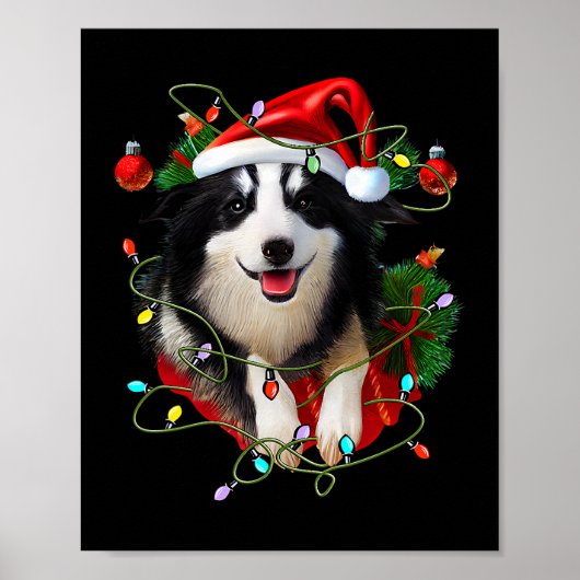Grens Collie Reindekerstman met kerstlichten Chris Poster (Voorkant)