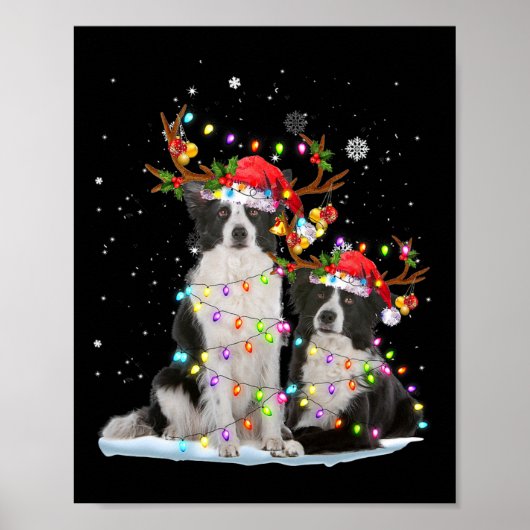 Grens Collie Reindekerstman met kerstlichten Chris Poster (Voorkant)