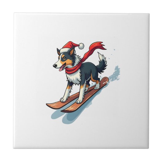 Grens Collie Snowboarder Tegeltje (Voorkant)