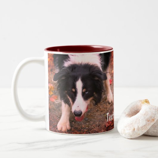 Grens Collie Stare Persoonlijk Tweekleurige Koffiemok (Met donut)