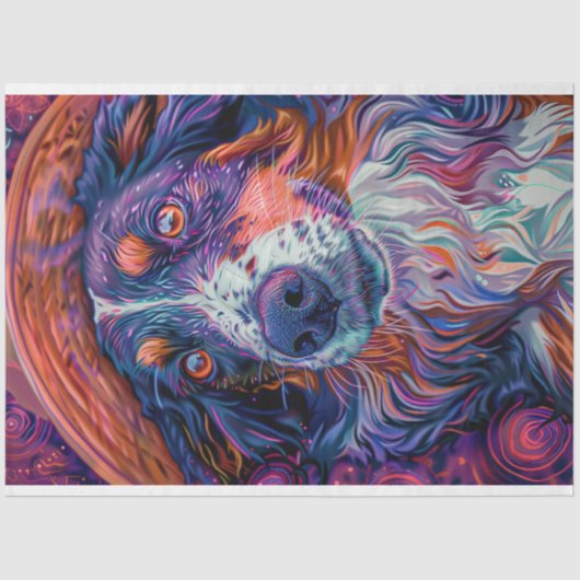 Grens Collie Van Gogh Schilderij Decoupage Tissuepapier (Voorkant)