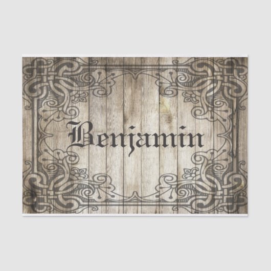   Grens Donkere Hout Gepersonaliseerde Naam Tissuepapier (Voorkant)