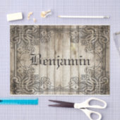   Grens Donkere Hout Gepersonaliseerde Naam Tissuepapier (Craft)