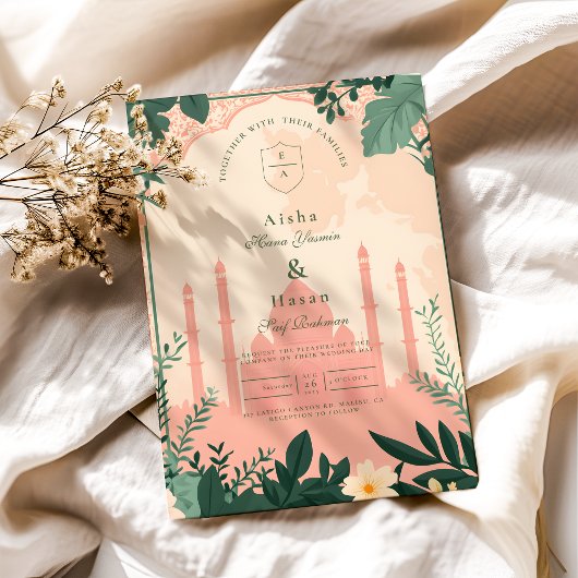 Grens Elegante Bloemen Islamitische Huwelijk Kaart