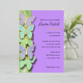 Grens groene en Paarse vlinder Bat Mitzvah Folie Uitnodiging (Staand Voorkant)