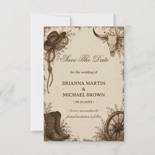 Grens Prairie Rustieke Western Save The Date (Voorkant)