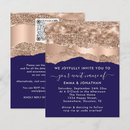 GRENS QR-code Glitter Roos Strokes Blue Navy (Voorkant / Achterkant)