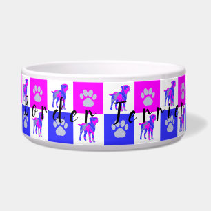 Grens Terrier Dog & Paw Hot Pink en Blue Bowl Voerbakje