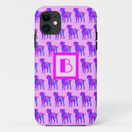 Grens Terriër Hond Roze & Blauw Silhouet Monogram Case-Mate iPhone Case