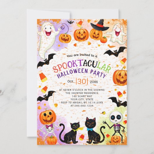 Grens van Halloween elementen kinder feestuitnodig Kaart (Voorkant)