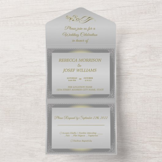  grens van Luxury Silver All In One Uitnodiging (Binnen)