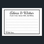 Grensadvies & wensen voor nieuwe Mr. Mrs. Kaarten<br><div class="desc">Deze elegante trouwraad en wenskaarten zijn de perfecte aanvulling op je trouwreceptie. Dit ontwerp kenmerkt een klassieke, eenvoudige zwarte grens met de tekst "Advies & wenst voor de nieuwe Mr en Mrs."in een combinatie van kalligrafische en eenvoudige zwarte doopvonten. De kaart biedt de gasten de ruimte om hun gelukwensen, huwelijksadviezen...</div>