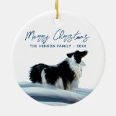 Grenscollie in Winterkerstfeestdag Keramisch Ornament (Achterkant)