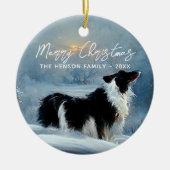 Grenscollie in Winterkerstfeestdag Keramisch Ornament (Voorkant)
