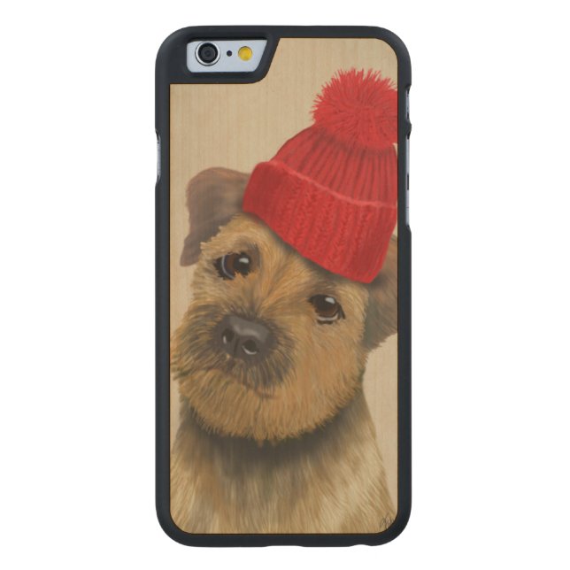 Grensdrager met Pet met rode klossen Carved Wood iPhone Hoesje (Achterkant)
