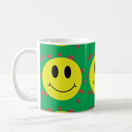 Grensgezicht met rood hart koffiemok (Links)