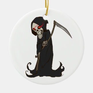 Grensgrim Reaper met Red Eyes Holding Scythe Keramisch Ornament