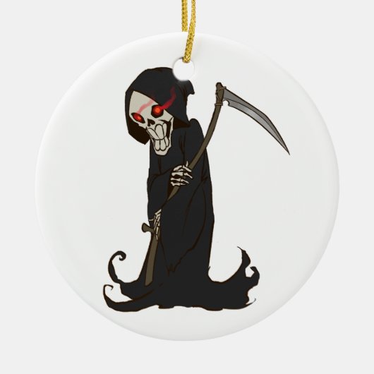 Grensgrim Reaper met Red Eyes Holding Scythe Keramisch Ornament (Voorkant)
