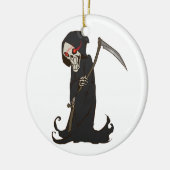 Grensgrim Reaper met Red Eyes Holding Scythe Keramisch Ornament (Links)