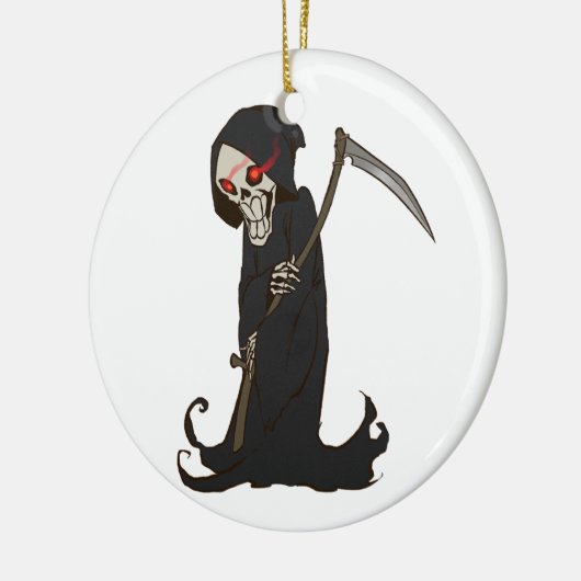 Grensgrim Reaper met Red Eyes Holding Scythe Keramisch Ornament (Links)
