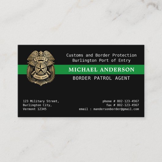 Grenspatrouille Dunne Groene Lijn Militaire Politi Visitekaartje (Voorkant)