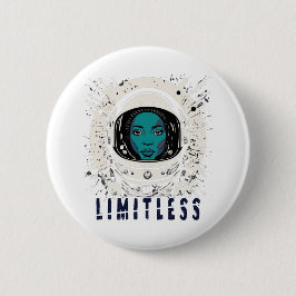 Grenzeloos Ruimtemeisje – Futuristische Kosmische Ronde Button 5,7 Cm