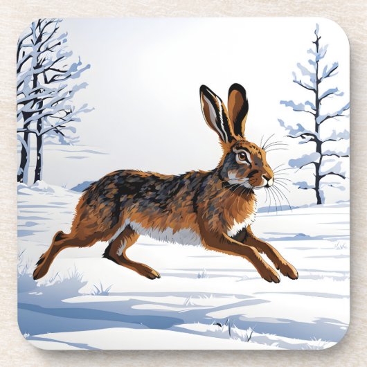 Grenzeloze Haas Vrijheid in Sneeuw Bier Onderzetter (Voorkant)