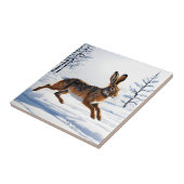 Grenzeloze Haas Vrijheid in Sneeuw Tegeltje (Zijkant)