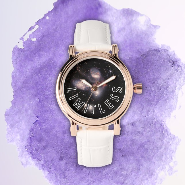 Grenzeloze Inspirerend Melkweg Horloge (This cosmic watch features the positive reminder that you are limitless.)