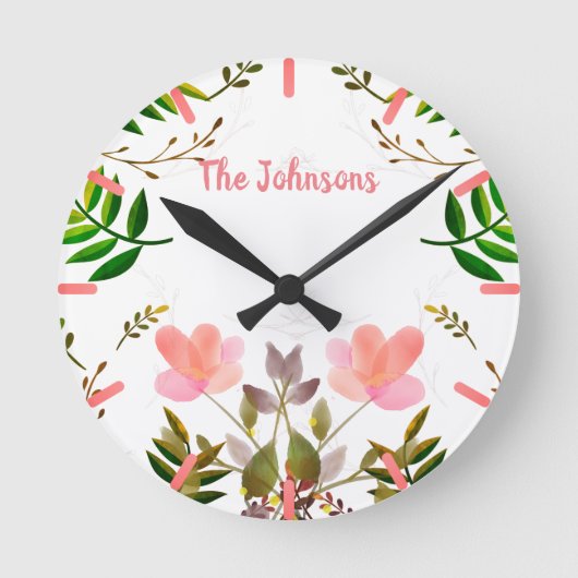 Grenzen, bladeren en bloemen ronde klok (Voorkant)