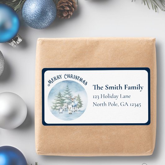 Grenzend aan Waterverf Woodland Animals Christmas Etiket