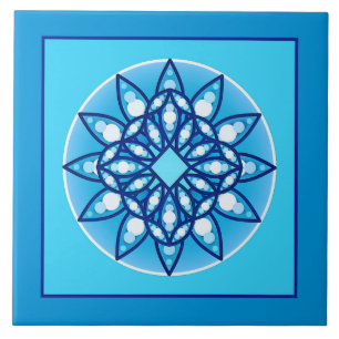 Grenzend Mandala patroon in turquoise & blauw Tegeltje