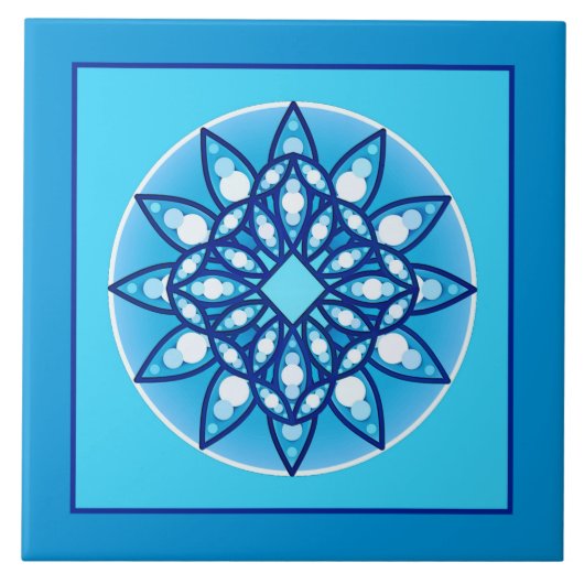 Grenzend Mandala patroon in turquoise & blauw Tegeltje (Voorkant)