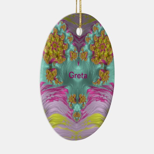 GRETA ~ EASTER EGG ~ Pink Yellow Aqua Fractal ~ Keramisch Ornament (Rechts)