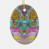 GRETA ~ EASTER EGG ~ Pink Yellow Aqua Fractal ~ Keramisch Ornament (Achterkant)