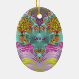 GRETA ~ EASTER EGG ~ Pink Yellow Aqua Fractal ~ Keramisch Ornament