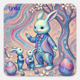 Greta ~ Pasen Bunny en zijn kinderen ~ Vierkante Sticker