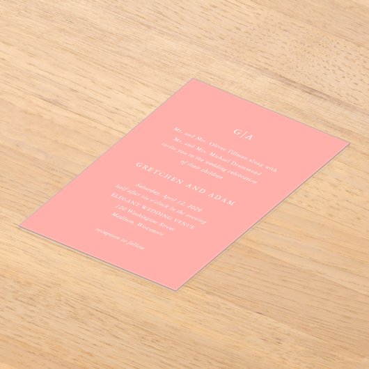 Gretchen Koraal Roze Elegante Huwelijk Acryl Uitnodigingen (Laagn)