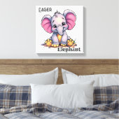 Gretige Olifant  | Mooie Cartoon Kinderkamer Kunst Canvas Afdruk (Insitu (Slaapkamer))
