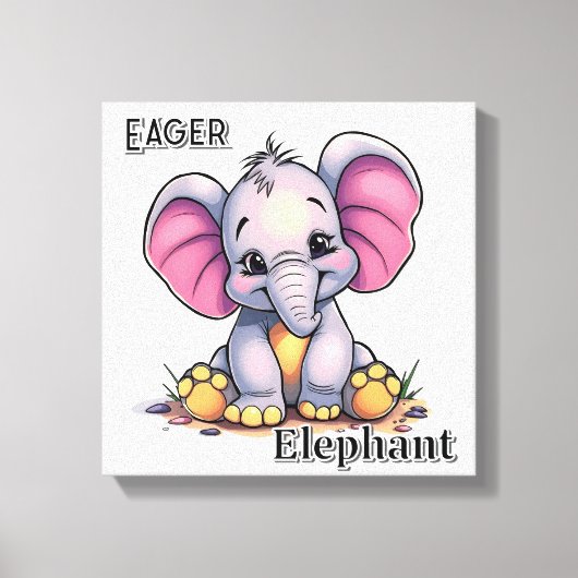 Gretige Olifant  | Mooie Cartoon Kinderkamer Kunst Canvas Afdruk (Voorkant)