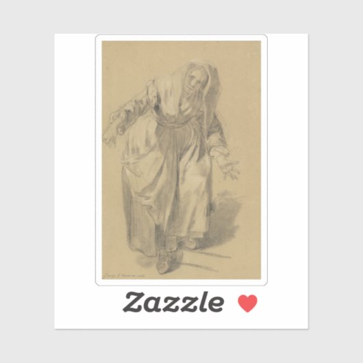 Greuze - Oude vrouw met uitgestrekte armen Sticker (Vel)