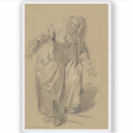 Greuze - Oude vrouw met uitgestrekte armen Sticker
